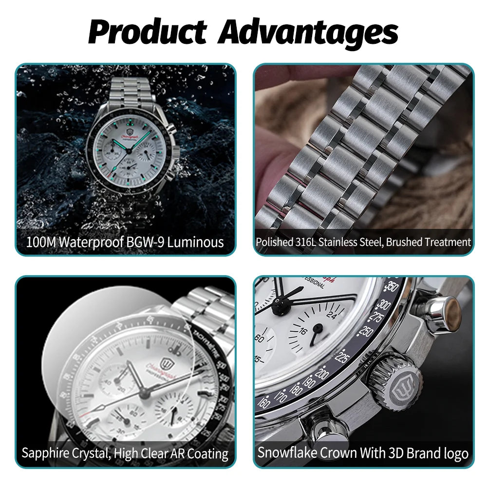 Orologio da uomo Watchdives New Wd1863 al quarzo VK63, cronografo con vetro zaffiro bombato, impermeabile, 39 mm, in acciaio, top brand, orologio business di lusso