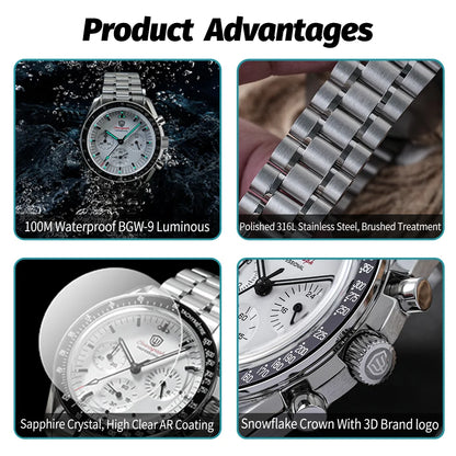 Orologio da uomo Watchdives New Wd1863 al quarzo VK63, cronografo con vetro zaffiro bombato, impermeabile, 39 mm, in acciaio, top brand, orologio business di lusso