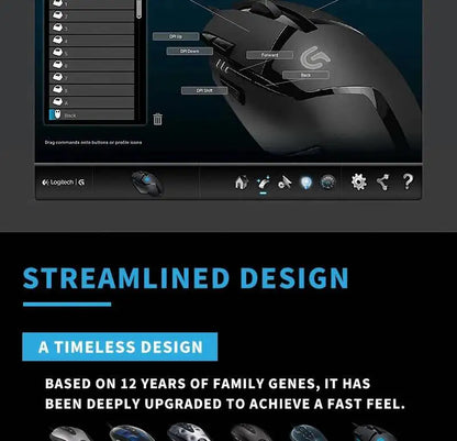 Ratón gaming con cable Logitech G402, procesador ARM de 32 bits, 8 botones, 500 IPS, antideslizante, para sesiones de juego y trabajo durante todo el día