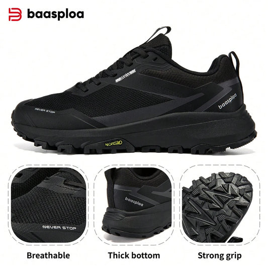 Baasploa Men Hiking Sneakers Outdoor Fashion Lightweight Breathable Shoes Male Casual Anti-Skid Wear-Resistant Climbing Shoes