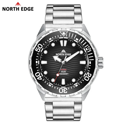 NORTH EDGE NEW+ TRITON-TI titán napelemes búváróra, luxus kvarc karóra férfiaknak, 300 m vízállóság, 180+ napos üzemidő