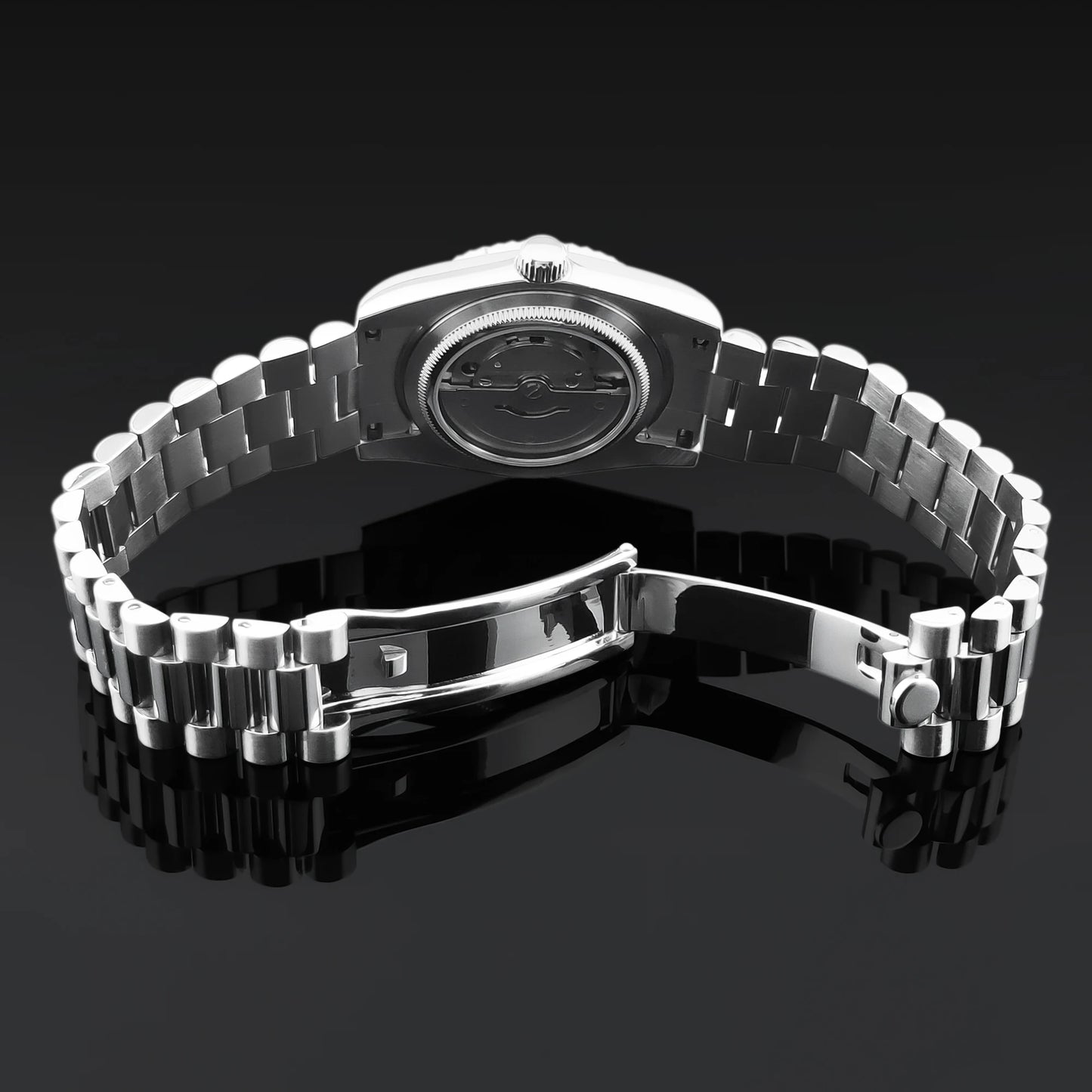 Reloj mecánico CORGEUT NH36 para hombre con indicador de día y fecha, brazalete President, caja de acero, bisel arqueado roscado, waterp