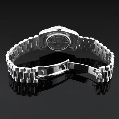 Reloj mecánico CORGEUT NH36 para hombre con indicador de día y fecha, brazalete President, caja de acero, bisel arqueado roscado, waterp