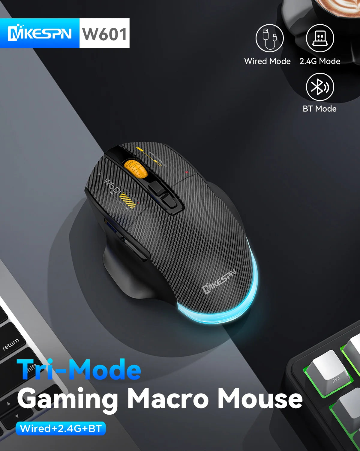 Ratón gaming inalámbrico Bluetooth, ratón RGB con cable/inalámbrico de 12800 DPI con 7 botones programables, para PC portátil y gaming