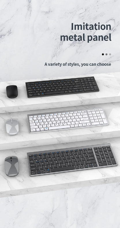JOMAA Bluetooth-&2.4G-USB-Tastatur-und-Maus-Set für Laptop, Computer und iPad, wiederaufladbare kabellose Tastatur-und-Maus-Kombination, leise