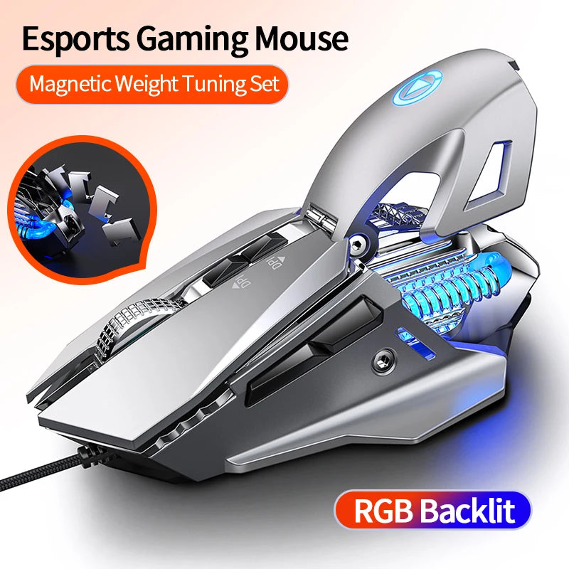 Przewodowa mysz gamingowa e-sportowa z podświetleniem RGB, regulowana czułość 200-7200 DPI, USB, do PC, laptopa i gier FPS