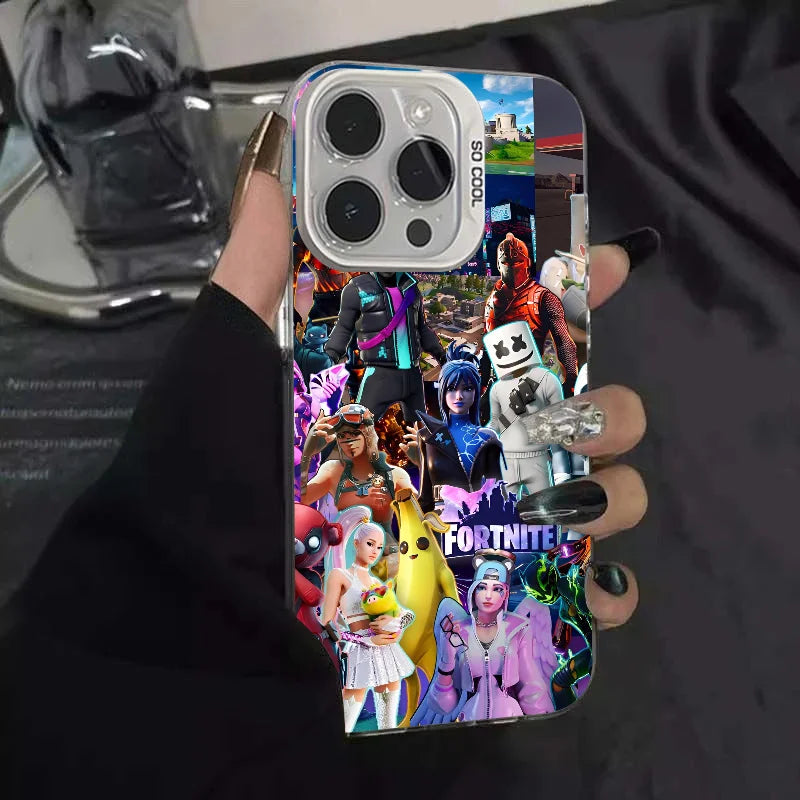 1 ks herní pouzdro F-fornite na telefon, pouzdro na telefon IMD, stříbrný kryt pro iPhone 16 15 14 13 12 11 Pro Max Plus