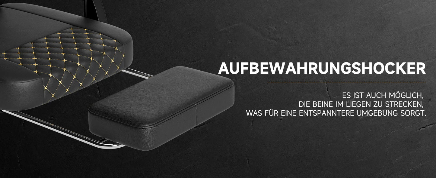 PINGGO Ergonomischer Gaming-Stuhl mit Fußstütze und Massagefunktion, PVC-Leder-Bürostuhl für PC-Gaming, Belastbarkeit 150kg