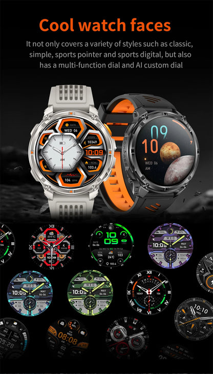 2026 T-Rex 3 Style Smartwatch for Men  1100mAh Battery, GPS, 10ATM Waterproof, Bluetooth Calling & Sports Tracker