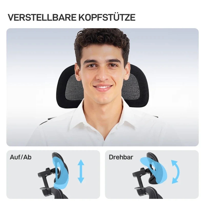 Ergonomic Office Chair with Wheels, Mesh, Lumbar Support, Armrests & Adjustable Headrest