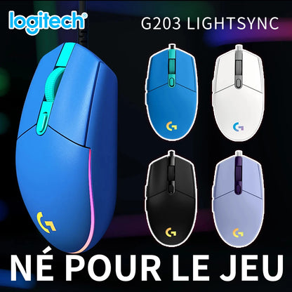 Przewodowa mysz gamingowa Logitech G203, klasy e-sportowej, 6 programowalnych przycisków i wielokolorowe podświetlenie do gier rywalizacyjnych