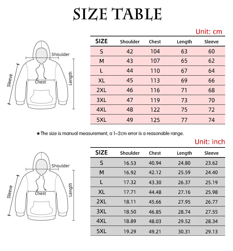 Oversized Tattoo Skeleton Cross Terror Red 3D Printed Men's Hoodie Sweatshirt Casual Tracksuits Raven Bad Wolf Animal Clothing