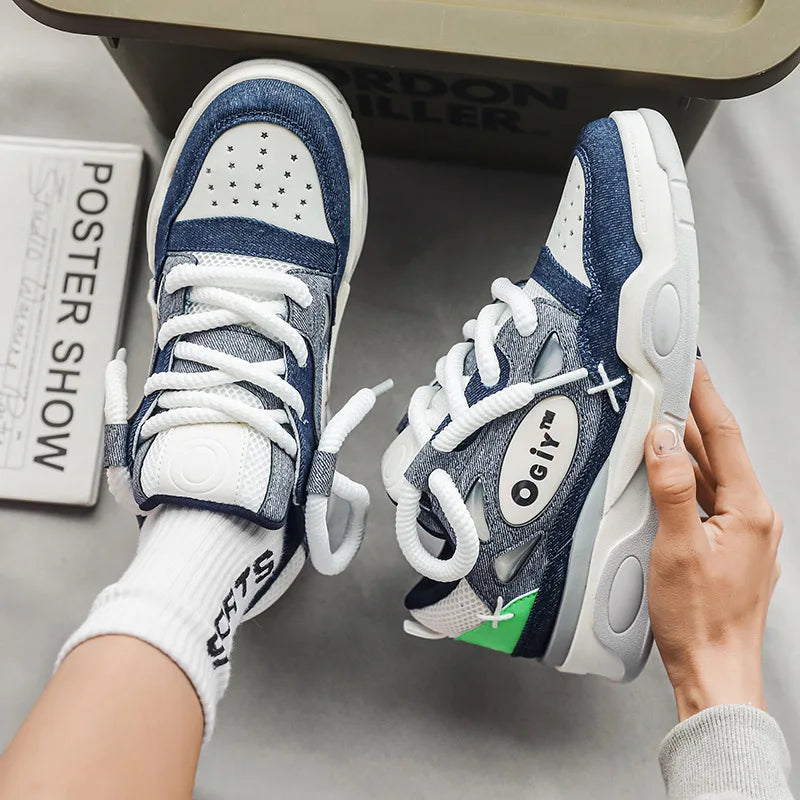 Baskets basses à lacets confortables pour hommes, chaussures à plateforme rehaussées, chaussures de skateboard décontractées, baskets d'extérieur, nouveau, 2023