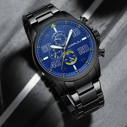 CRRJU men’s watch – Luxury chronograph, large dial, stainless steel, water-resistant, with date display