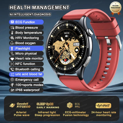 2025 Health Smartwatch for Xiaomi & Huawei ECG + PPG, Blood Pressure, SpO2, Body Analysis, Bluetooth Calling & NFC