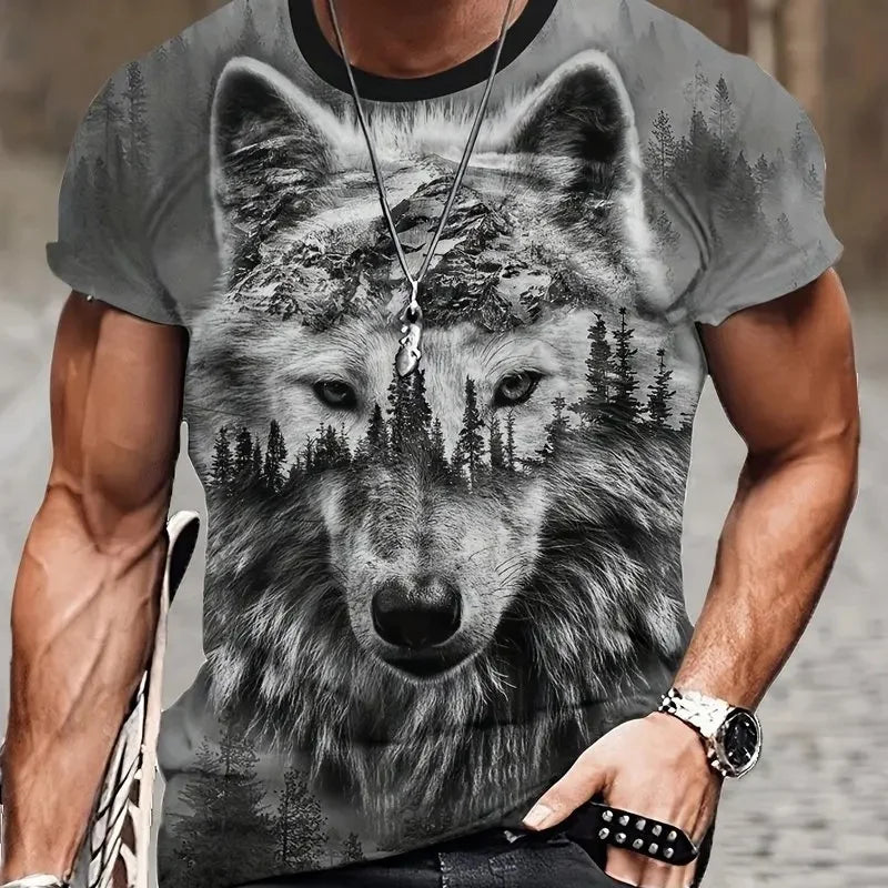 Camiseta para hombre con estampado 3D de oso, lobo y león. Camisetas con estampados de animales modernos. Camisetas informales de moda, oversize, deportivas y de estilo urbano con cuello redondo.