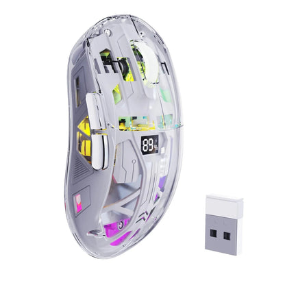 A2 transparent trådløs gamingmus, BT 5.0/2.4G genopladelig RGB-mus til PC med digital skærm, PixArt 3212, 5 justerbare DPI