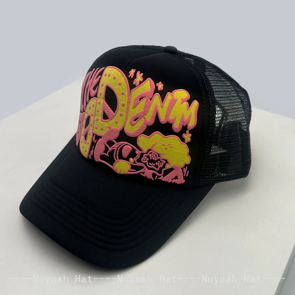 Șepci de baseball unisex interesante, cu litere imprimate 3D, cu parasolar, cu motive de desene animate, respirabile, cu blocuri de culori, șepci de camionagiu din plasă, versatile