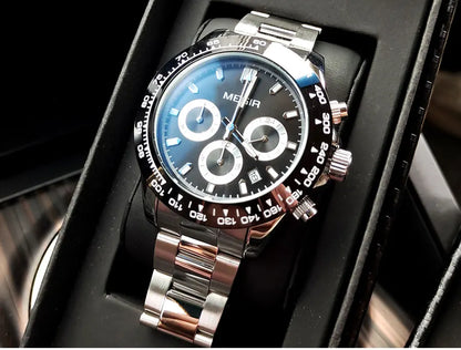 MEGIR Herrenuhr, Luxusmarke, Quarz-Sportuhr, Edelstahlarmband, wasserdicht, Chronograph, Armbanduhr