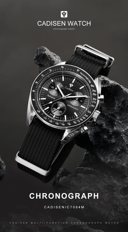 CADISEN Új férfi karórák Luxus kvarc karóra férfiaknak Zafír AR bevonatú üveg Vászon VK68 Speed Chronograph Automatikus