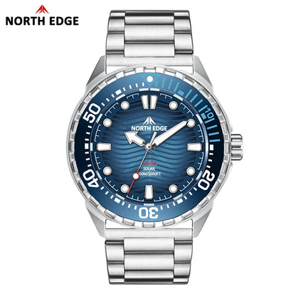 NORTH EDGE NEW+ TRITON-TI titán napelemes búváróra, luxus kvarc karóra férfiaknak, 300 m vízállóság, 180+ napos üzemidő