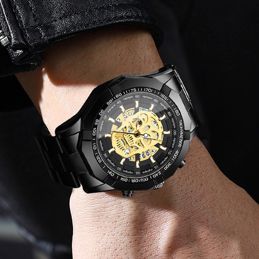 Orologio da polso BINBOND da uomo, con motivo teschio scheletrico, al quarzo di precisione, lussuoso, luminoso, impermeabile, con datario automatico, robusto.