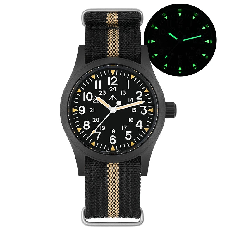 Militado ML05 Vintage Field Watch  VH31 Sweep Quartz Movement, Domed Sapphire Crystal, 38mm, Luminous & 100M Waterproof