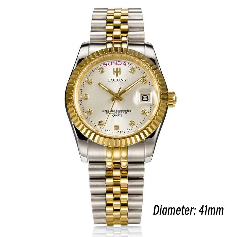 Holuns Luxury Classic 36/41 mm-es arany férfi karóra, japán MIYOTA kvarc szerkezet, rozsdamentes acél, klasszikus üzleti karóra, vízálló