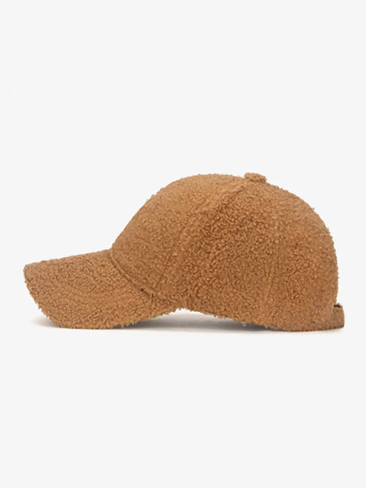 Winter Lamb Wool Solid Color Plain Baseball Cap - Warm Teddy Fleece, Face-Flattering, Structured Crown