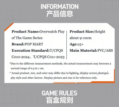 POP MART Overwatch Play of The Game serijos paslaptinga akloji dėžutė – kawaii stiliaus žaislai, dekoratyvinės figūrėlės, namų dekoras, staliniai modeliai-lėlės