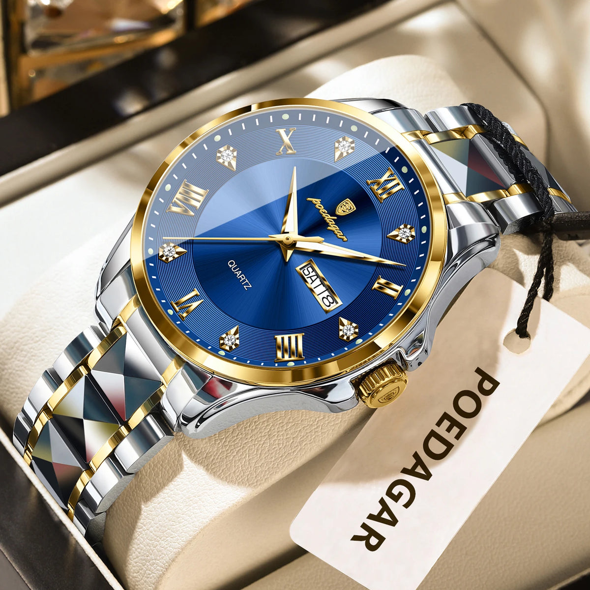 Montre pour homme POEDAGAR, modèle de luxe original, étanche, lumineuse, avec affichage de la date et du jour, style élégant, boîtier en acier inoxydable, mouvement à quartz, idéale pour le travail.