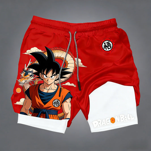 Dragon Ball Men's Double-layer Shorts Son Goku Summer Japanese Anime Fake Two-piece Sports Fitness Quick-drying Shorts