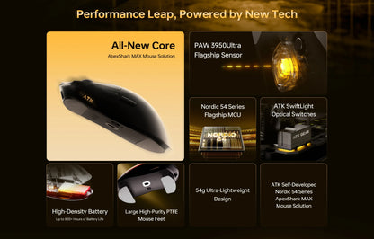 ATK Blazing Sky X1 V2 Ultimate Dual Mode trådløs mus, letvægtsdesign, PAW3950 Ultra, Dual 8K HZ, lav latenstid, tilpasset ergonomisk mus