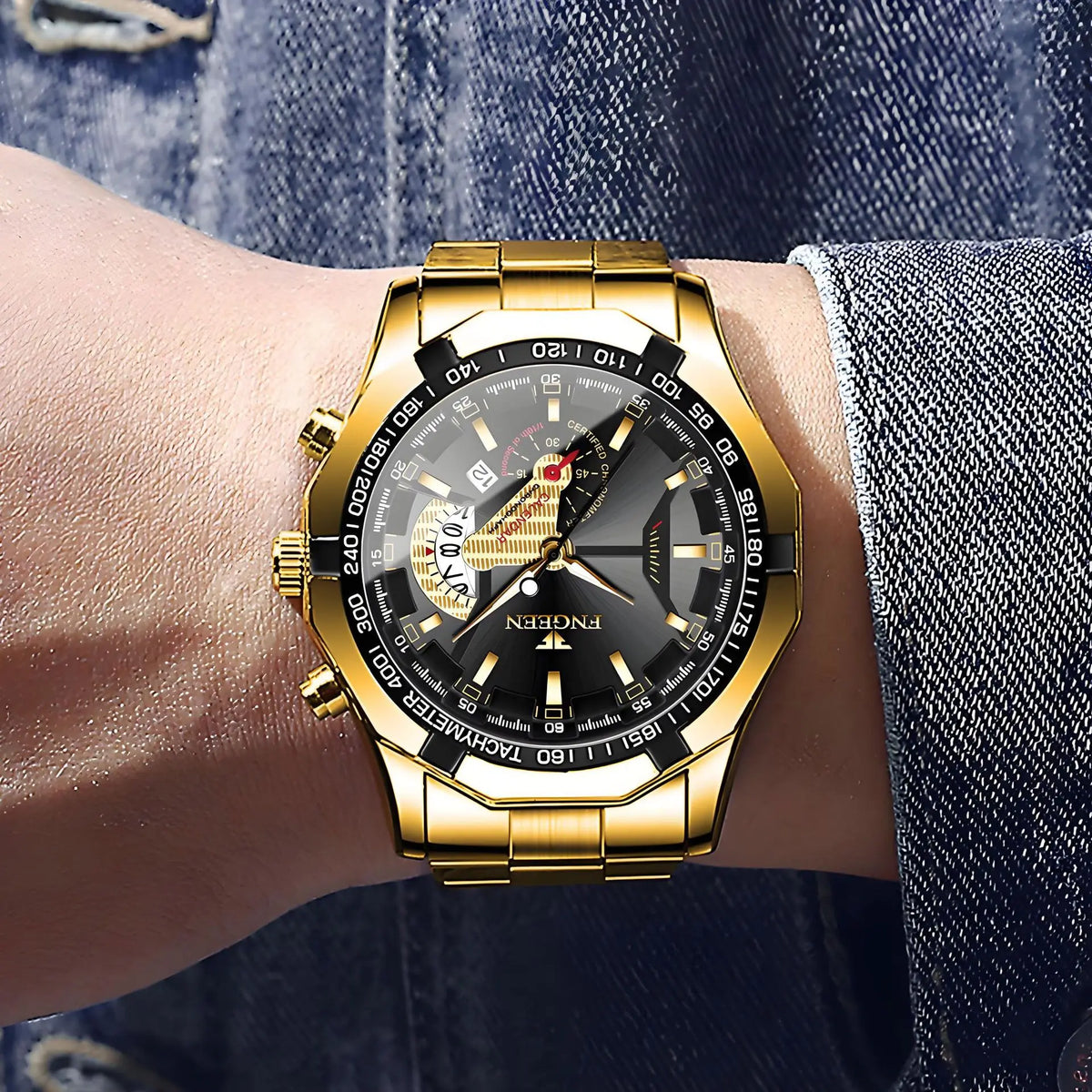 Orologio da polso al quarzo di lusso BINBOND da uomo, luminescente, impermeabile, con datario automatico, in acciaio inossidabile