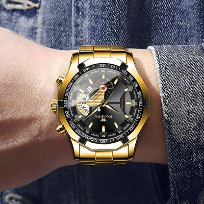 Orologio da polso al quarzo di lusso BINBOND da uomo, luminescente, impermeabile, con datario automatico, in acciaio inossidabile
