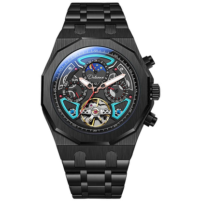 Top Brand Sport Watches with Tourbillon Stainless Steel Rubber Strap Multifunction Dial Automatic Watches Reloj Hombre New