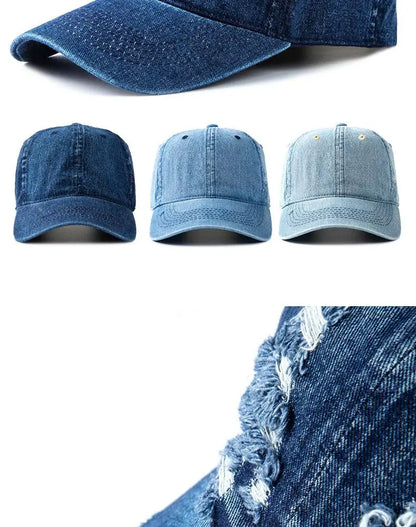 Gorra de béisbol de denim lavado para mujer y hombre, con visera, transpirable, para primavera y verano, gorra vintage con cierre a presión para mujer