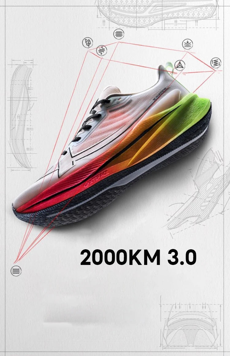 Xtep 2000km 3.0 Running Shoes Soft Universal Sneakers Cushioning Training Jogging Wear-Resistant Lightweight 875119110032