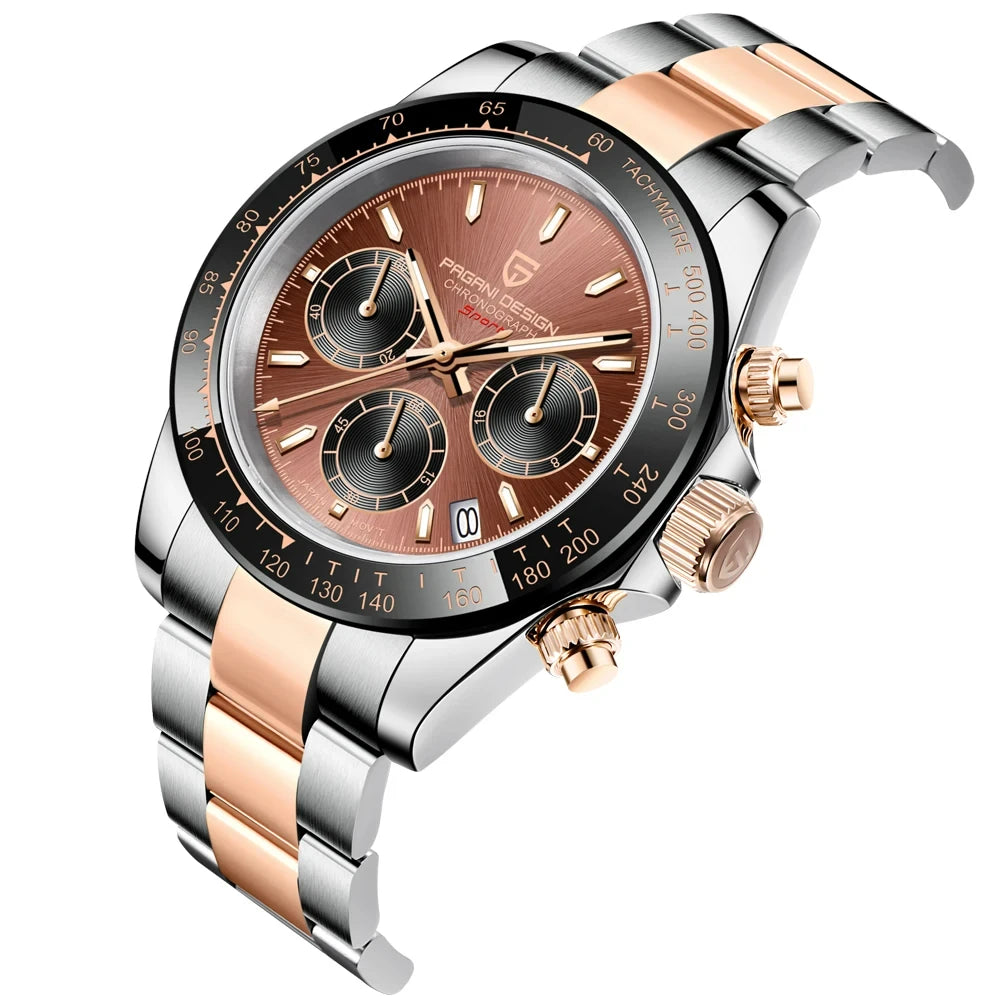 PAGANI DESIGN men’s chronograph watch – Luxury quartz wristwatch, luminous and water-resistant.