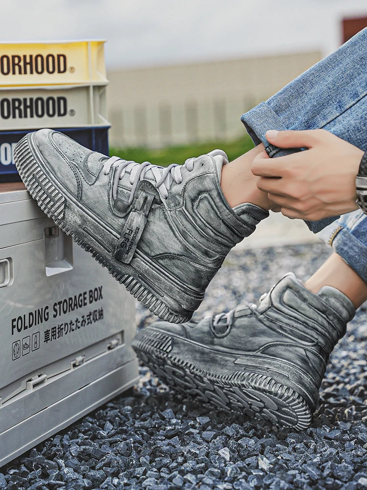 Autumn and Winter High Top Men's Fashion Trend Retro Gray Parent-Child Work Sports Shoes