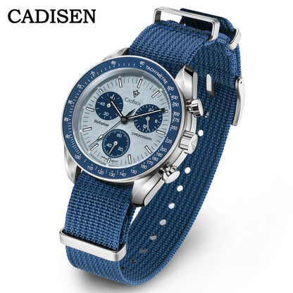 CADISEN Új férfi karórák Luxus kvarc karóra férfiaknak Zafír AR bevonatú üveg Vászon VK68 Speed Chronograph Automatikus