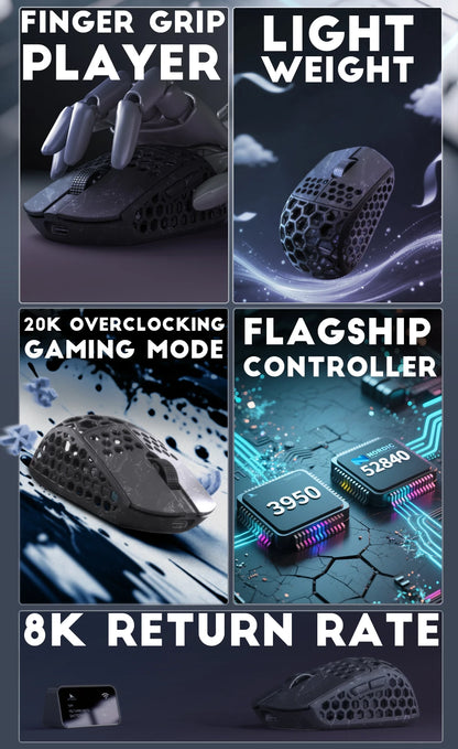 Darmoshark M5Air geschmiedete Carbonfaser kabellose 8K-Gaming-Maus PAW3950 30K DPI für kleine Hände, Finger-Grip, Game-Makro-Maus, leicht