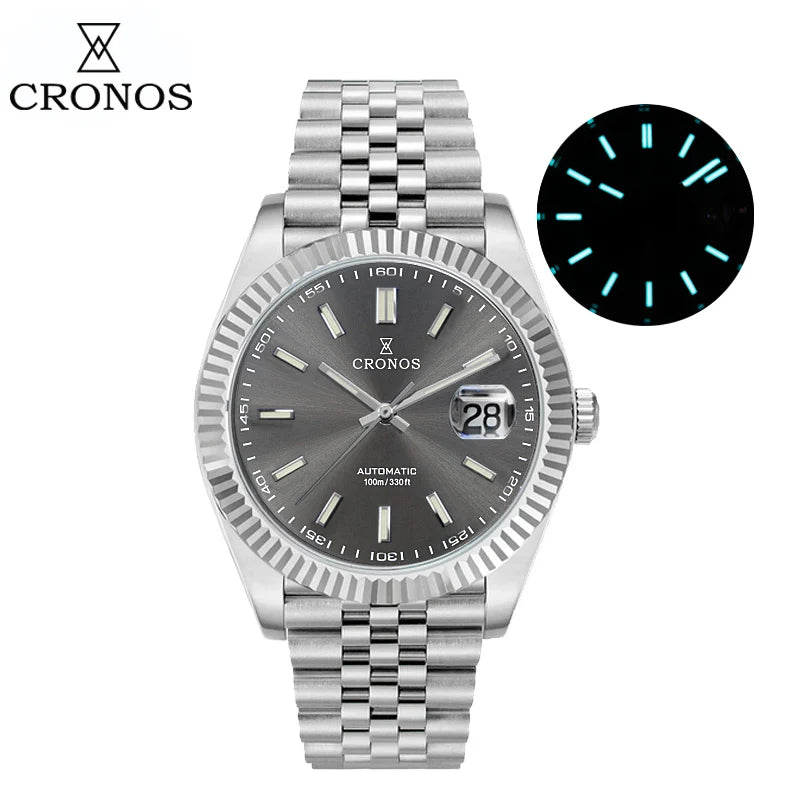Cronos DateJ Luxury Men Watch Stainless Steel 5 Links Bracelet PT5000 Miyota 9015 100m Water Resistant Sapphire L6046M