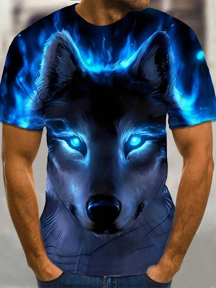 Wolf Pattern Summer 3D Printed Large-sized Men's T-shirt Is Loose Comfortable and Casual Suitable for Daily Wear