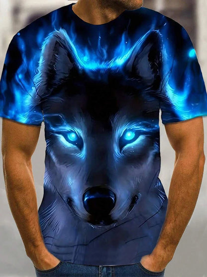 Wolf Pattern Summer 3D Printed Large-sized Men's T-shirt Is Loose Comfortable and Casual Suitable for Daily Wear