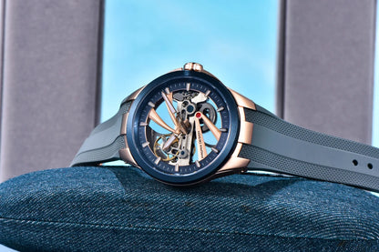 PAGANI DESIGN men’s watch – Luxury automatic mechanical model, ‘skeleton’ (open-heart) style, featuring a tourbillon, sapphire crystal with anti-reflective coating, water-resistant and luminescent.