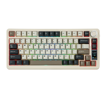 Teclado mecánico EPOMAKER X AULA EA75 MAX 75% ANSI US con hot-swap, montaje gasket, conexión por cable/BT/inalámbrica 2.4GHz, pantalla y perilla