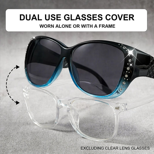 Rhinestone Fit Over Glasses Sunglasses Fashion Sun Glasses Fit Over GlitteringOversized Leopard Square Glasses