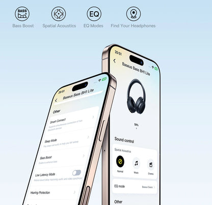 Baseus kabellose Bluetooth 5.3 Over-Ear-Kopfhörer – HiFi-40mm-Treiber, faltbares Headset mit 70H Wiedergabezeit und Spatial Audio