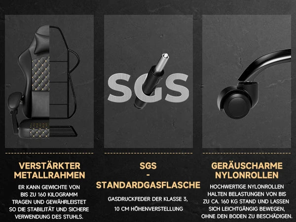 PINGGO Ergonomischer Gaming-Stuhl mit Fußstütze und Massagefunktion, PVC-Leder-Bürostuhl für PC-Gaming, Belastbarkeit 150kg